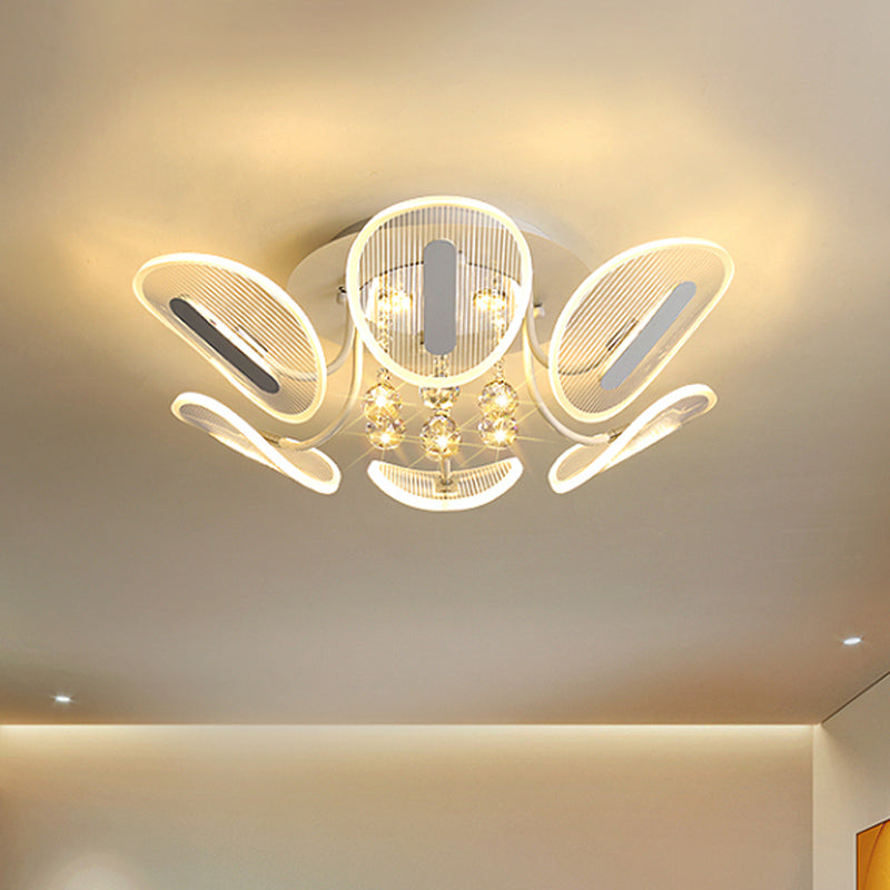 Minimalist Oval Semi Flush Light Clear Crystal Ball LED Flush Mount Lighting Fixture for Bedroom, 25.5"/31.5" W Clearhalo 'Ceiling Lights' 'Close To Ceiling Lights' 'Close to ceiling' 'Semi-flushmount' Lighting' 874751