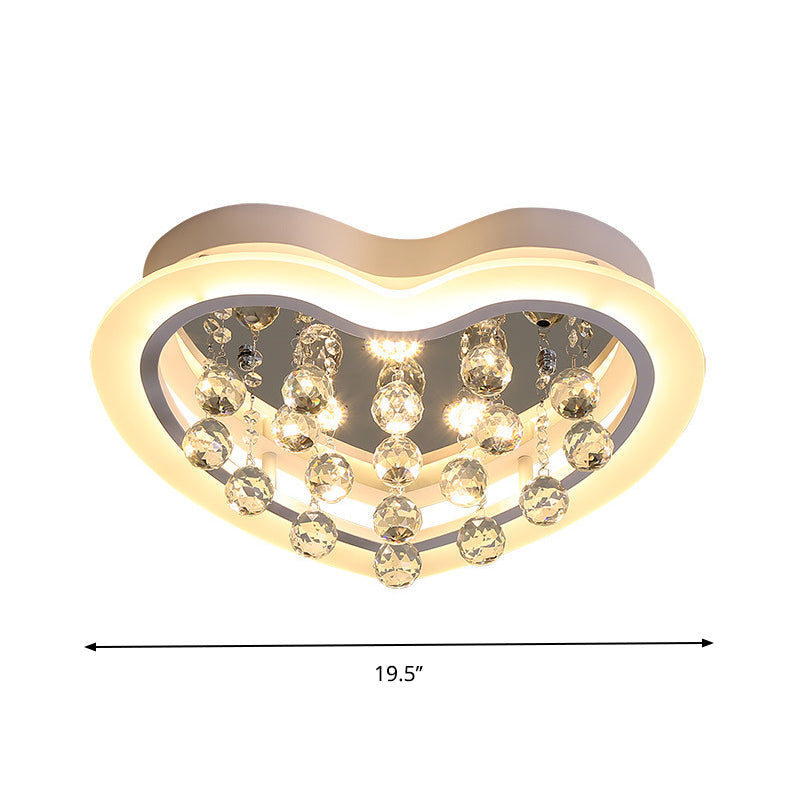 16"/19.5" W Acrylic Heart Flush Light Fixture Minimalism LED Bedroom Ceiling Lighting in White with Crystal Orb Clearhalo 'Ceiling Lights' 'Close To Ceiling Lights' 'Close to ceiling' 'Flush mount' Lighting' 874779