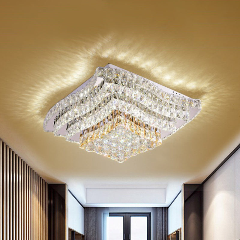 Simplicity Tiered Square Ceiling Lamp Beveled Crystal Flush Mount Light Fixture in Chrome Clearhalo 'Ceiling Lights' 'Close To Ceiling Lights' 'Close to ceiling' 'Flush mount' Lighting' 874840