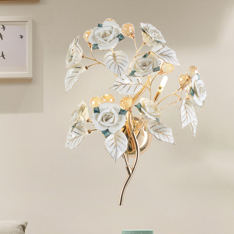 Faceted Crystal Flower Sconce Modernism 3 Bulbs Bedroom Wall Mounted Light Fixture in White/Red/Green Clearhalo 'Modern wall lights' 'Modern' 'Wall Lamps & Sconces' 'Wall Lights' Lighting' 874860