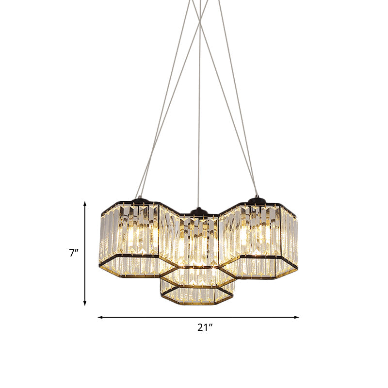 3/4 Heads Ceiling Chandelier Simple Hexagon Clear K9 Crystal Hanging Pendant Light in Black Clearhalo 'Ceiling Lights' 'Chandeliers' 'Modern Chandeliers' 'Modern' Lighting' 874922