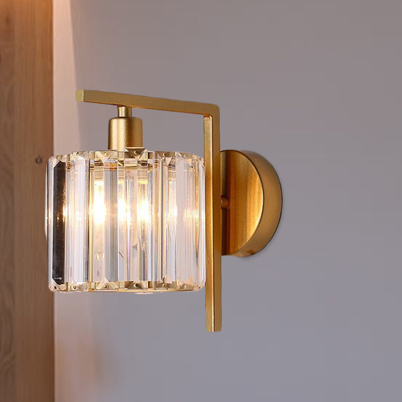 Modern Column Wall Light Fixture 1-Bulb Clear Crystal Wall Sconce Lighting in Gold for Bedroom Gold Clearhalo 'Cast Iron' 'Glass' 'Industrial' 'Modern wall lights' 'Modern' 'Tiffany' 'Traditional wall lights' 'Wall Lamps & Sconces' 'Wall Lights' Lighting' 875142