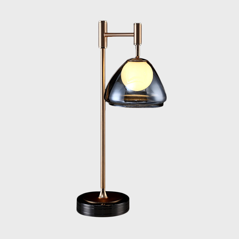 Brass Conic Night Table Light Modernist Smoke Gray/Cognac Glass LED Nightstand Lamp for Bedside Clearhalo 'Lamps' 'Table Lamps' Lighting' 875351