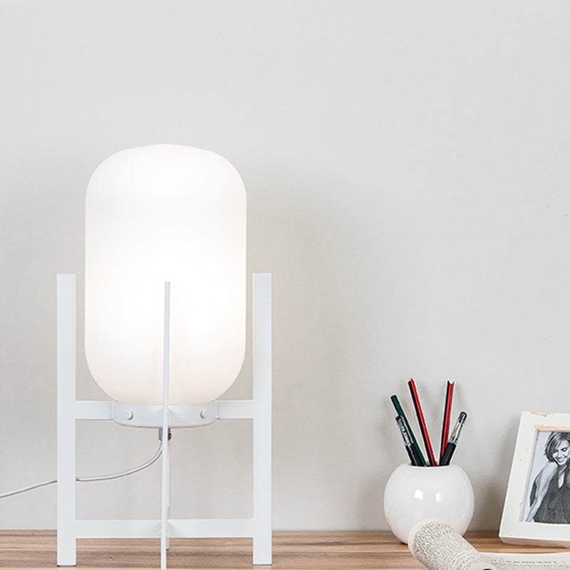 Quadruped Iron Night Table Lamp Modern Single Light White/Black Reading Light with Oblong Opal/Grey Glass Shade Clearhalo 'Lamps' 'Table Lamps' Lighting' 875365
