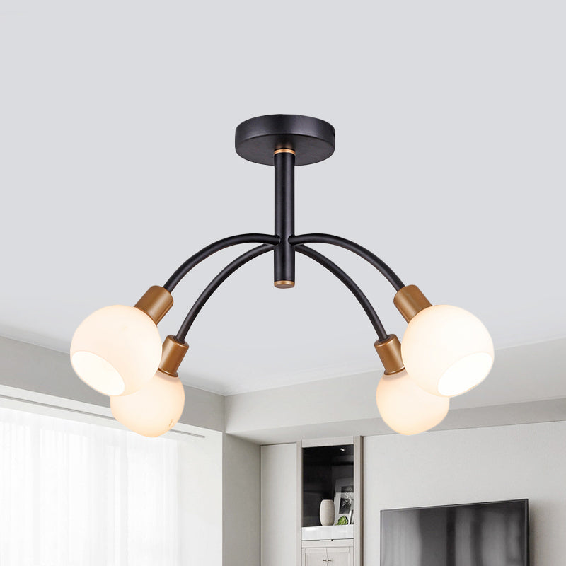 Modo Opal Glass Semi Flush Lighting Minimalism 4/6 Bulbs Black Flush Ceiling Lamp with Arced Arm 4 Black Clearhalo 'Ceiling Lights' 'Close To Ceiling Lights' 'Close to ceiling' 'Glass shade' 'Glass' 'Island Lights' 'Pendant Lights' 'Semi-flushmount' Lighting' 875411