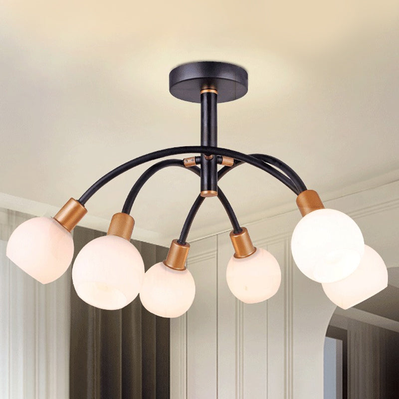 Modo Opal Glass Semi Flush Lighting Minimalism 4/6 Bulbs Black Flush Ceiling Lamp with Arced Arm 6 Black Clearhalo 'Ceiling Lights' 'Close To Ceiling Lights' 'Close to ceiling' 'Glass shade' 'Glass' 'Island Lights' 'Pendant Lights' 'Semi-flushmount' Lighting' 875415