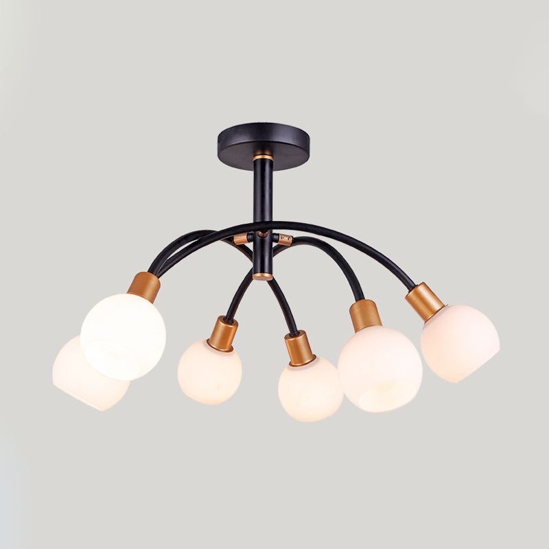 Modo Opal Glass Semi Flush Lighting Minimalism 4/6 Bulbs Black Flush Ceiling Lamp with Arced Arm Clearhalo 'Ceiling Lights' 'Close To Ceiling Lights' 'Close to ceiling' 'Glass shade' 'Glass' 'Island Lights' 'Pendant Lights' 'Semi-flushmount' Lighting' 875418