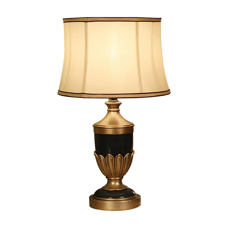 Vintage Drum Shaped Desk Lighting 1 Head Fabric Night Table Lamp with Black/Brown/Green Pot Base Clearhalo 'Lamps' 'Table Lamps' Lighting' 875664