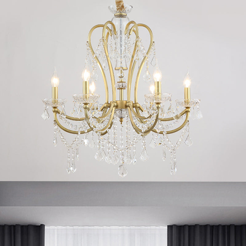 Gold Candlestick Chandelier Light Rural Beveled Crystal 4/6 Heads Bedroom Suspension Lighting 6 Gold Clearhalo 'Ceiling Lights' 'Chandeliers' Lighting' options 882196_30e6f4a1-9a49-4fe3-9621-d3f268a3af38