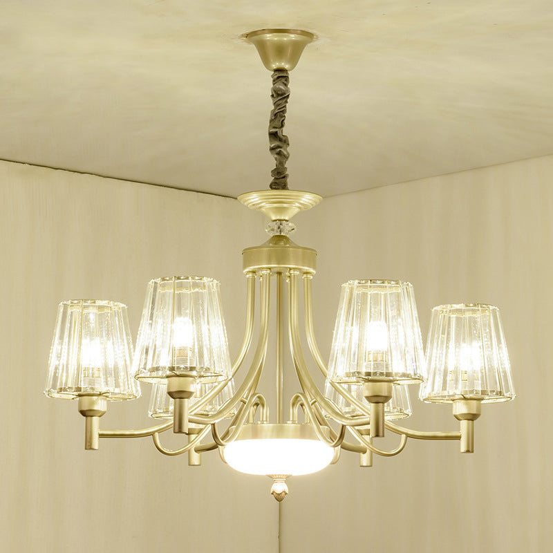 Minimalism Cone Pendant Light 3/6 Bulbs Clear Crystal Block Hanging Chandelier in Gold for Bedroom Clearhalo 'Ceiling Lights' 'Chandeliers' 'Modern Chandeliers' 'Modern' Lighting' 882210