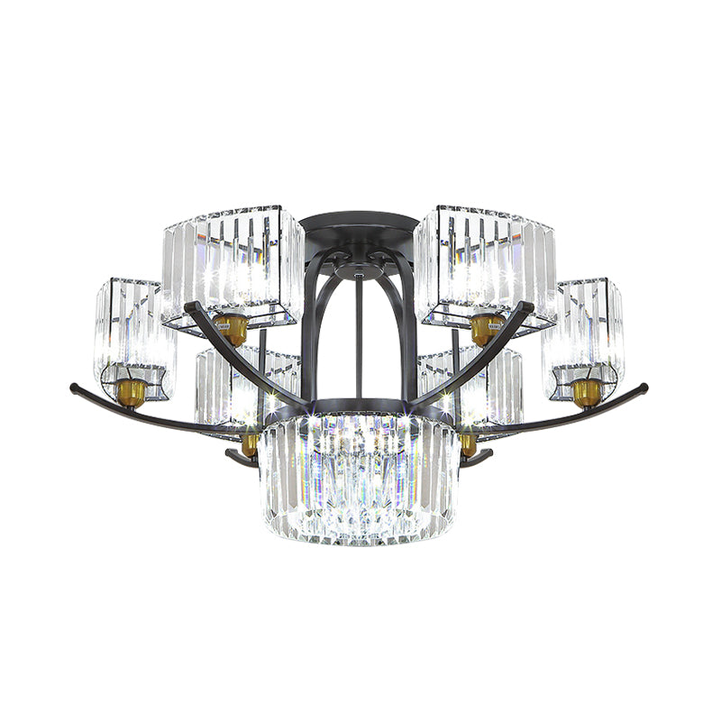 9/12-Head Semi Flush Mount Modernism Sputnik Crystal Block Flush Light Fixture in Black Clearhalo 'Ceiling Lights' 'Close To Ceiling Lights' 'Close to ceiling' 'Semi-flushmount' Lighting' 882255