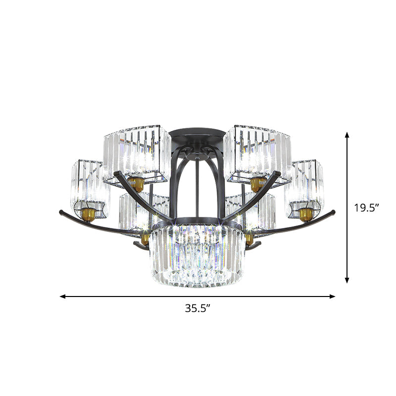 9/12-Head Semi Flush Mount Modernism Sputnik Crystal Block Flush Light Fixture in Black Clearhalo 'Ceiling Lights' 'Close To Ceiling Lights' 'Close to ceiling' 'Semi-flushmount' Lighting' 882257