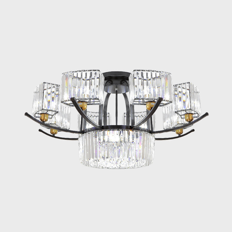 9/12-Head Semi Flush Mount Modernism Sputnik Crystal Block Flush Light Fixture in Black Clearhalo 'Ceiling Lights' 'Close To Ceiling Lights' 'Close to ceiling' 'Semi-flushmount' Lighting' 882261