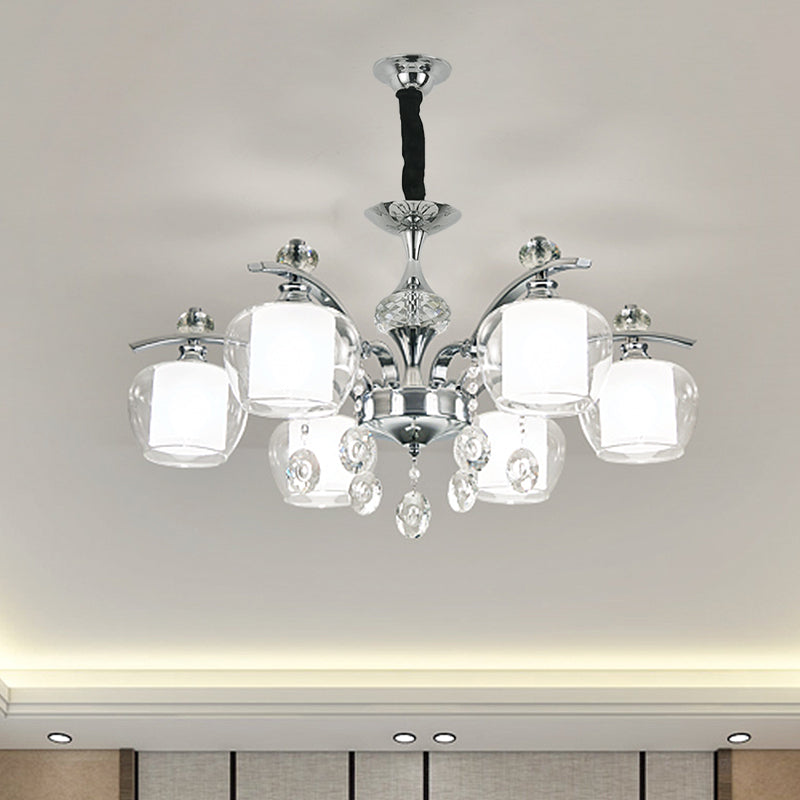 Chrome Sputnik Hanging Chandelier Modern Clear Glass 6-Light Bedroom Pendant with Crystal Drop Chrome Clearhalo 'Ceiling Lights' 'Chandeliers' 'Modern Chandeliers' 'Modern' Lighting' 882382