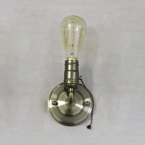 1 Light Wall Sconce Industrial Vintage Open Bulb Metal Wall Lighting with Pull Chain in Black/Silver for Bedroom Clearhalo 'Art deco wall lights' 'Cast Iron' 'Glass' 'Industrial wall lights' 'Industrial' 'Middle century wall lights' 'Modern' 'Rustic wall lights' 'Tiffany' 'Traditional wall lights' 'Wall Lamps & Sconces' 'Wall Lights' Lighting' 8824