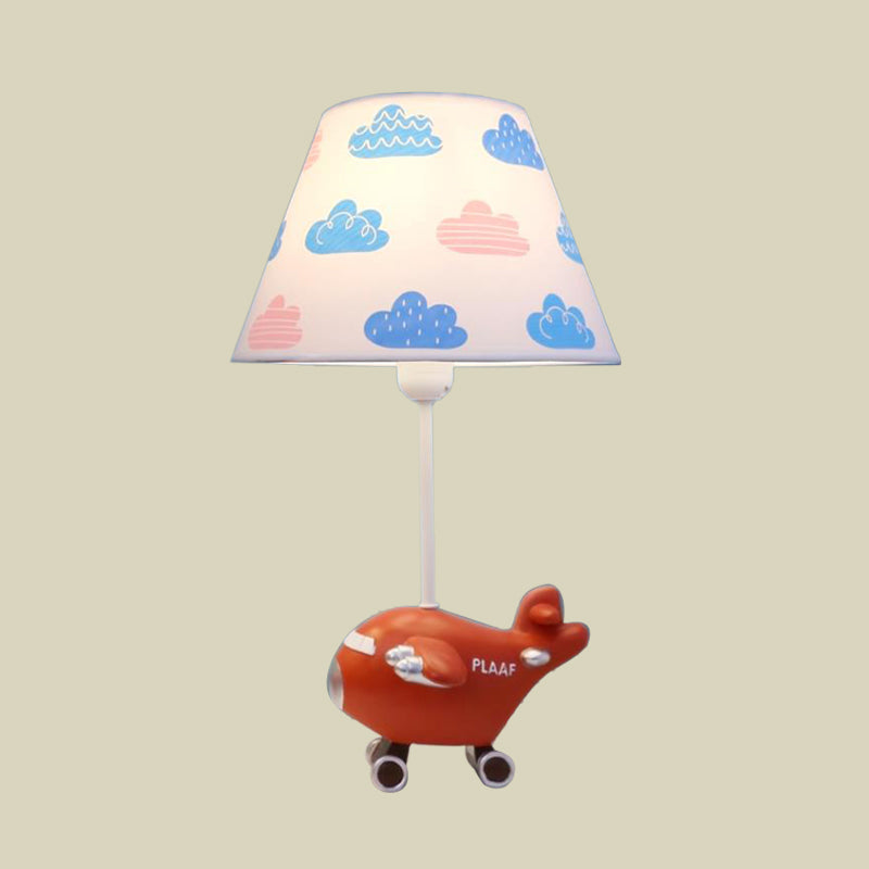 Red/Blue Bucket Night Light Cartoon 1-Head Fabric Nightstand Lamp with Airplane Resin Base, Small/Large Clearhalo 'Lamps' 'Table Lamps' Lighting' 882751