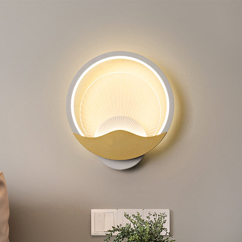 Ring Bedside Sconce Metallic LED Modern Wall Light Fixture with Panel Acrylic Shade in Black-Gold/White-Gold, White/Warm Light White-Gold Clearhalo 'Cast Iron' 'Glass' 'Industrial' 'Modern wall lights' 'Modern' 'Tiffany' 'Traditional wall lights' 'Wall Lamps & Sconces' 'Wall Lights' Lighting' 882770