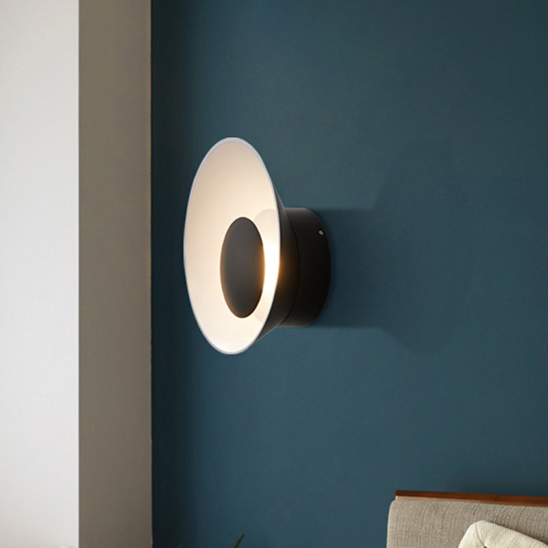 White/Black/Pink Finish Bowl Shape Sconce Light Minimalism LED Aluminum Wall Lamp for Drawing Room Black Clearhalo 'Cast Iron' 'Glass' 'Industrial' 'Modern wall lights' 'Modern' 'Tiffany' 'Traditional wall lights' 'Wall Lamps & Sconces' 'Wall Lights' Lighting' 882791