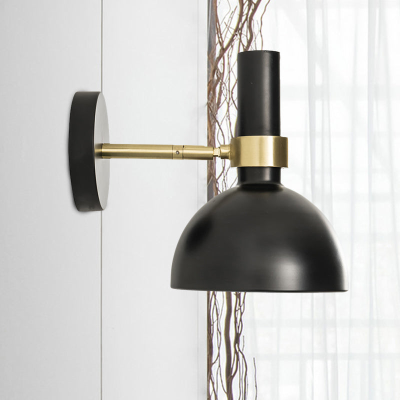 Rotatable White/Black Finish Domed Wall Lamp Modern 1 Light Iron Wall Mount Light Fixture for Bedside Black Clearhalo 'Cast Iron' 'Glass' 'Industrial' 'Modern wall lights' 'Modern' 'Tiffany' 'Traditional wall lights' 'Wall Lamps & Sconces' 'Wall Lights' Lighting' 882853