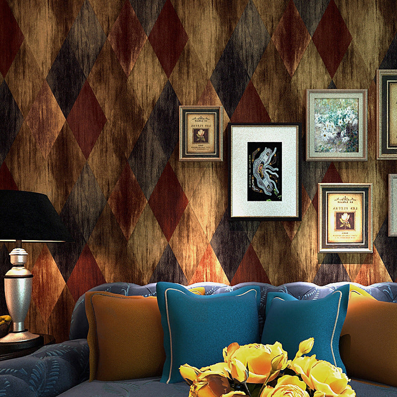 American Country Harlequin Wallpaper for Bedroom and Dining Room Non-Pasted 33' x 20.5" Wall Decor Red-Yellow-Blue Clearhalo 'Industrial wall decor' 'Industrial' 'Wallpaper' Wall Decor' 883531