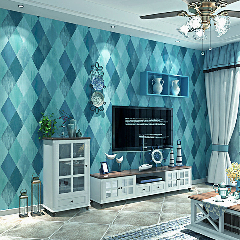 American Country Harlequin Wallpaper for Bedroom and Dining Room Non-Pasted 33' x 20.5" Wall Decor Blue Clearhalo 'Industrial wall decor' 'Industrial' 'Wallpaper' Wall Decor' 883535