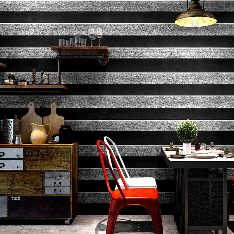 Black and Grey Simple Horizontal Stripes 33' by 20.5" Non-Pasted Stain-Resistant Wallpaper Black-White Clearhalo 'Industrial wall decor' 'Industrial' 'Wallpaper' Wall Decor' 883630