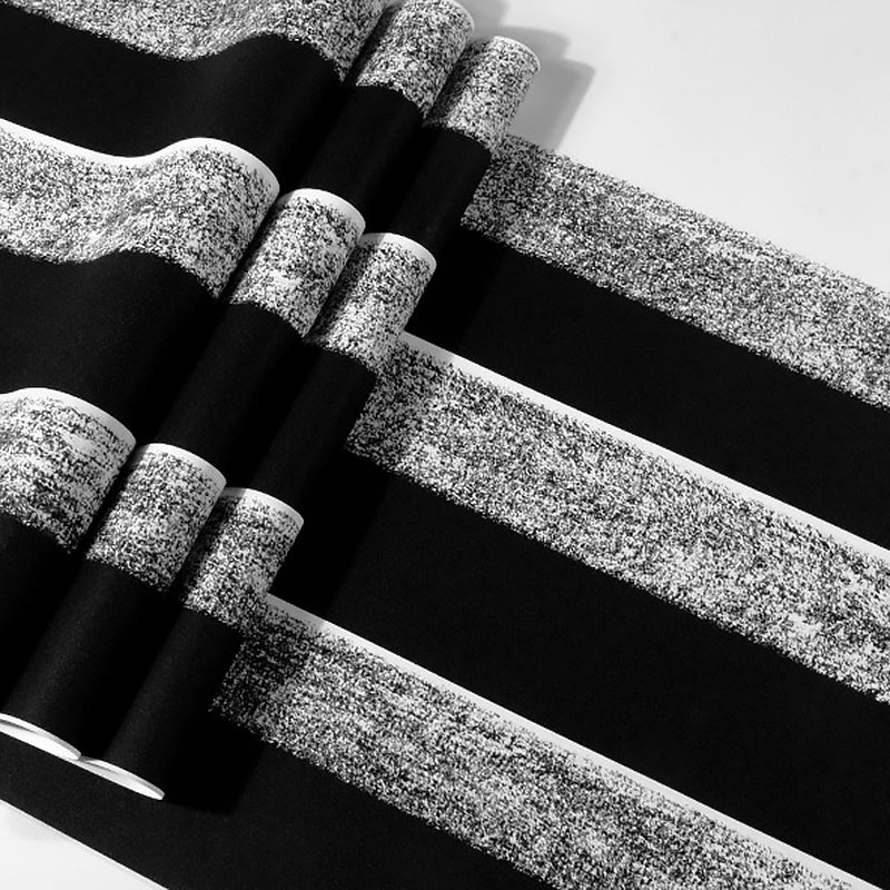Black and Grey Simple Horizontal Stripes 33' by 20.5" Non-Pasted Stain-Resistant Wallpaper Clearhalo 'Industrial wall decor' 'Industrial' 'Wallpaper' Wall Decor' 883634