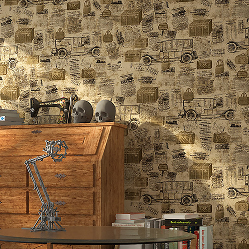 Black and Brown English Letters and Carriage Cart Waterproof Non-Pasted Wallpaper, 33' x 20.5" Brown Clearhalo 'Industrial wall decor' 'Industrial' 'Wallpaper' Wall Decor' 883641