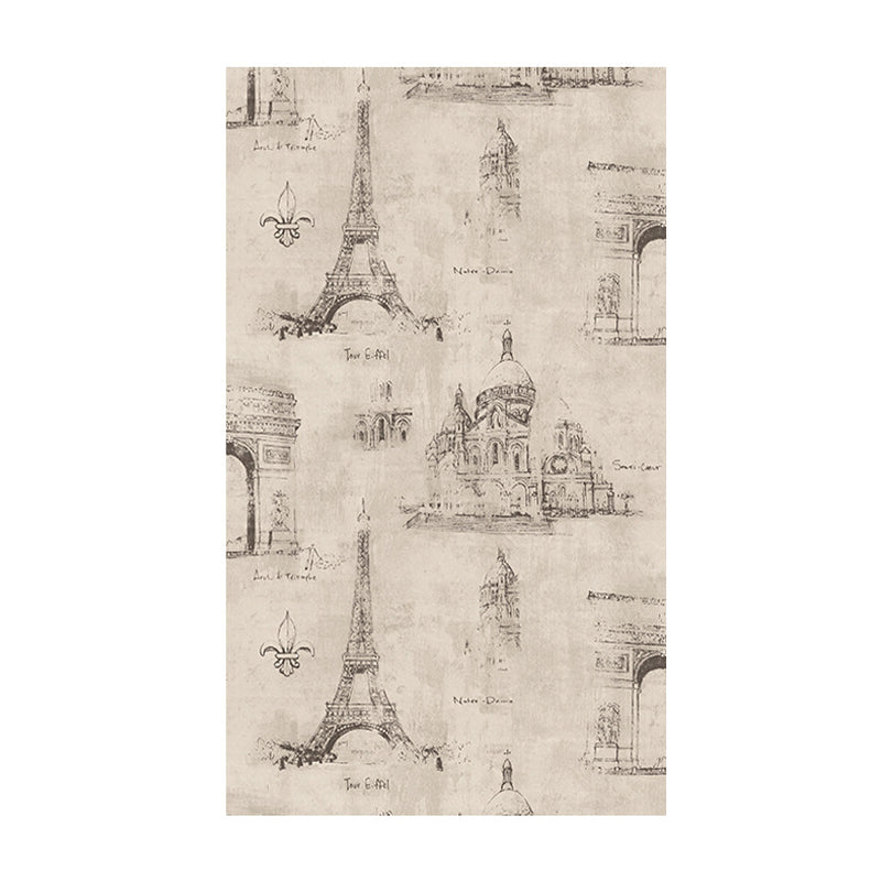 Coffee and Dress Room Wallpaper Eiffel Tower and Traditional European Buildings Design, 33' x 20.5", Non-Pasted Clearhalo 'Industrial wall decor' 'Industrial' 'Wallpaper' Wall Decor' 883673