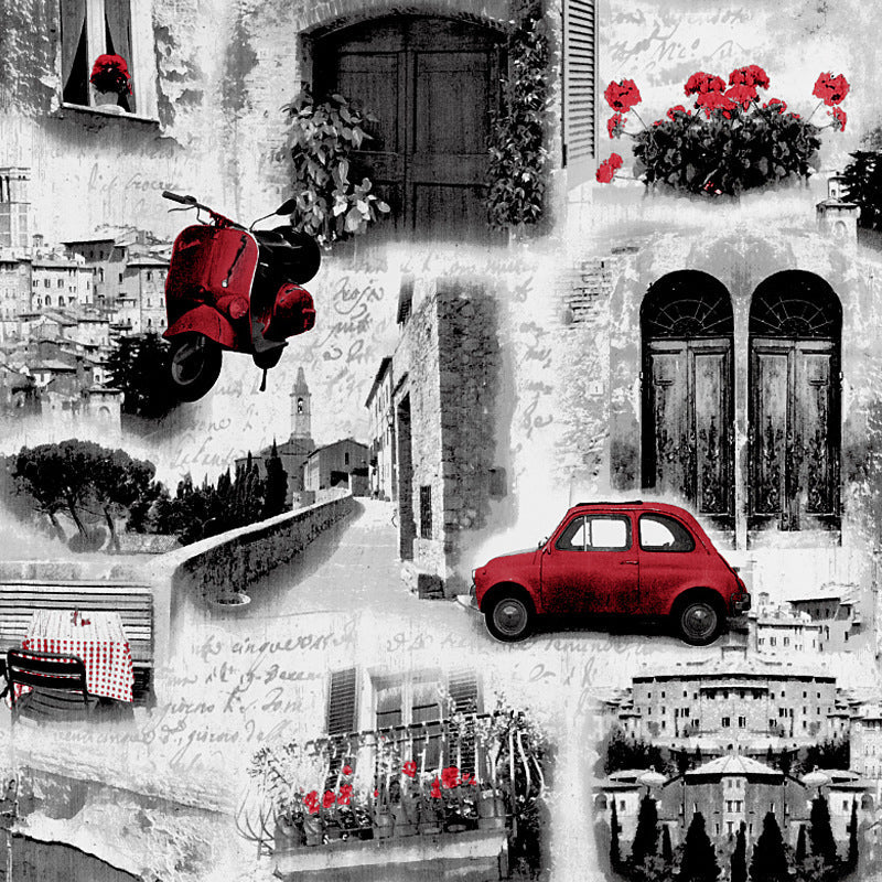 Vintage European Streets Wallpaper Flowers and Buildings and Waterproof Non-Pasted Wall Decor, 31' by 20.5" Clearhalo 'Industrial wall decor' 'Industrial' 'Wallpaper' Wall Decor' 884828
