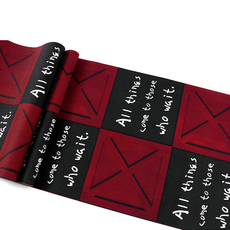 Coffee and Dress Shop Wallpaper Red and Black Square Box with English Phrases Design, 20.5" by 31', Non-Pasted Clearhalo 'Industrial wall decor' 'Industrial' 'Wallpaper' Wall Decor' 884834