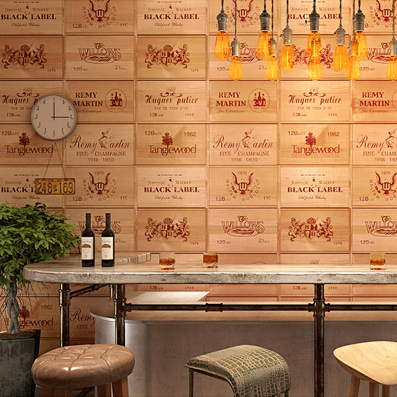 3D Print Woods Wallpaper Vintage Wine Barrels Non-Pasted Wall Decor, 20.5" by 31', Red and Brown Yellow Clearhalo 'Industrial wall decor' 'Industrial' 'Wallpaper' Wall Decor' 884841