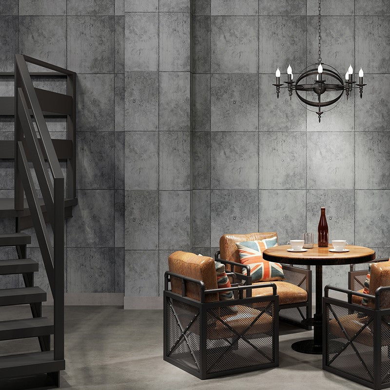 Cement and Rectangle Tiles Wallpaper Non-Pasted , 33'L x 20.5"W Clearhalo 'Industrial wall decor' 'Industrial' 'Wallpaper' Wall Decor' 884972