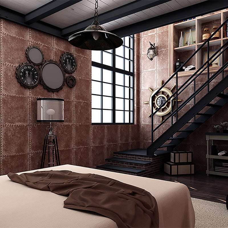 Industrial 3D Wallpaper with Distressed Leather and Rivets for Room Escape, 33'L x 21"W Clearhalo 'Industrial wall decor' 'Industrial' 'Wallpaper' Wall Decor' 885064