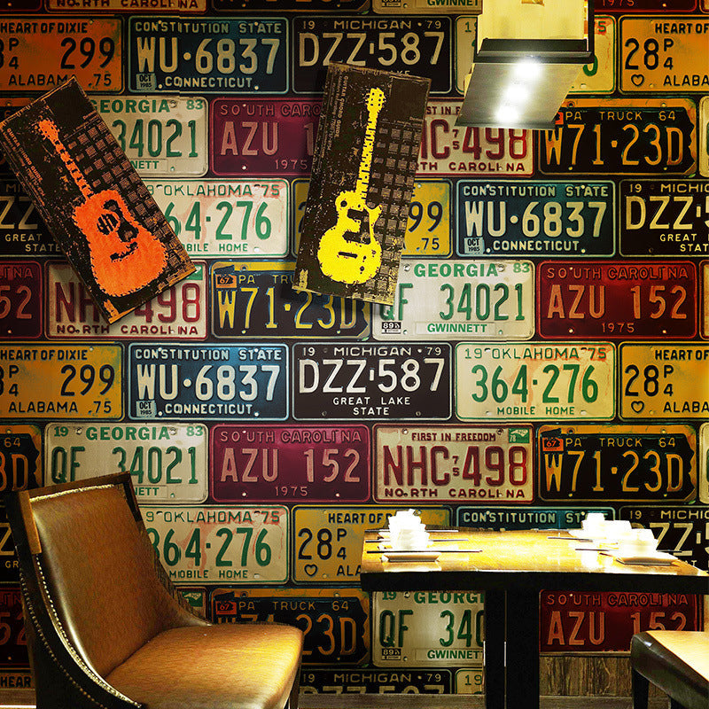 Industrial Wallpaper with European Car Plates and Numbers, 21"W x 33'L, Non-Pasted Clearhalo 'Industrial wall decor' 'Industrial' 'Wallpaper' Wall Decor' 885082