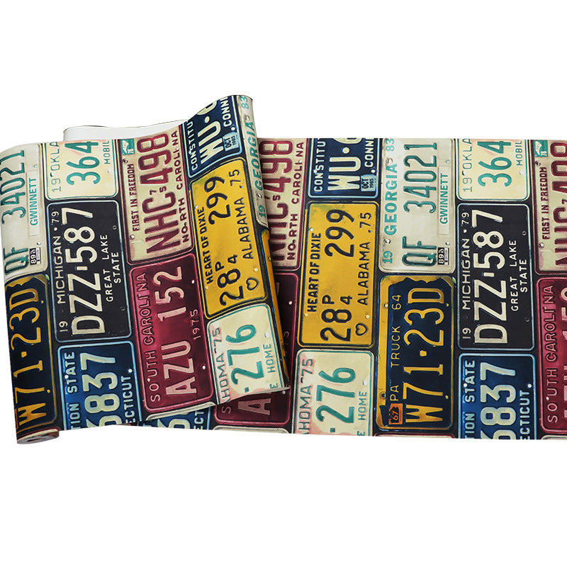 Industrial Wallpaper with European Car Plates and Numbers, 21"W x 33'L, Non-Pasted Clearhalo 'Industrial wall decor' 'Industrial' 'Wallpaper' Wall Decor' 885083