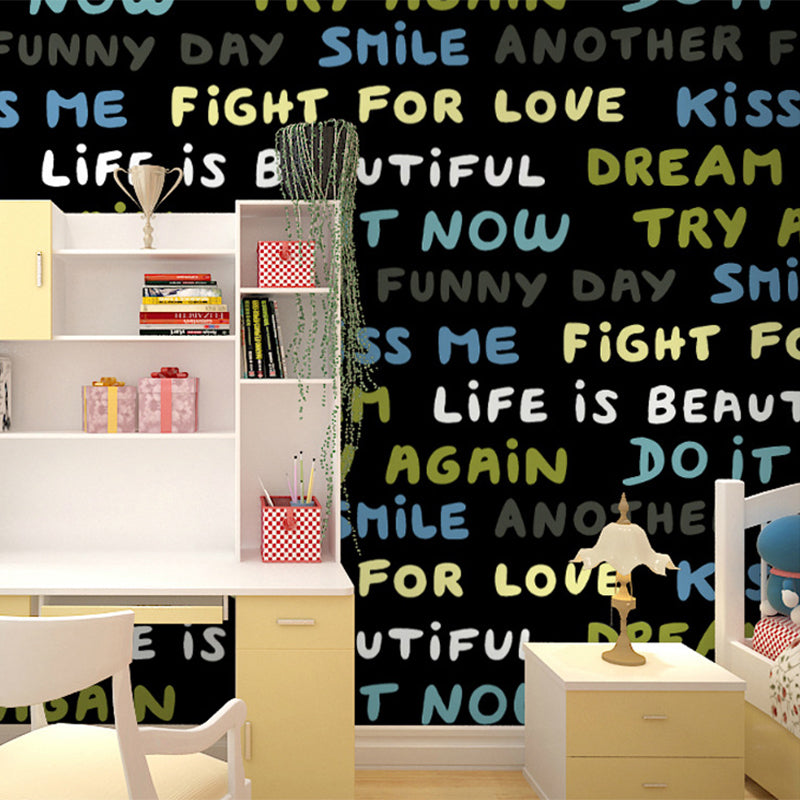 English Letters Non-Pasted Wallpaper 21" by 33' Fashion and Original in Multi-color Black Clearhalo 'Modern wall decor' 'Modern' 'Wallpaper' Wall Decor' 885113