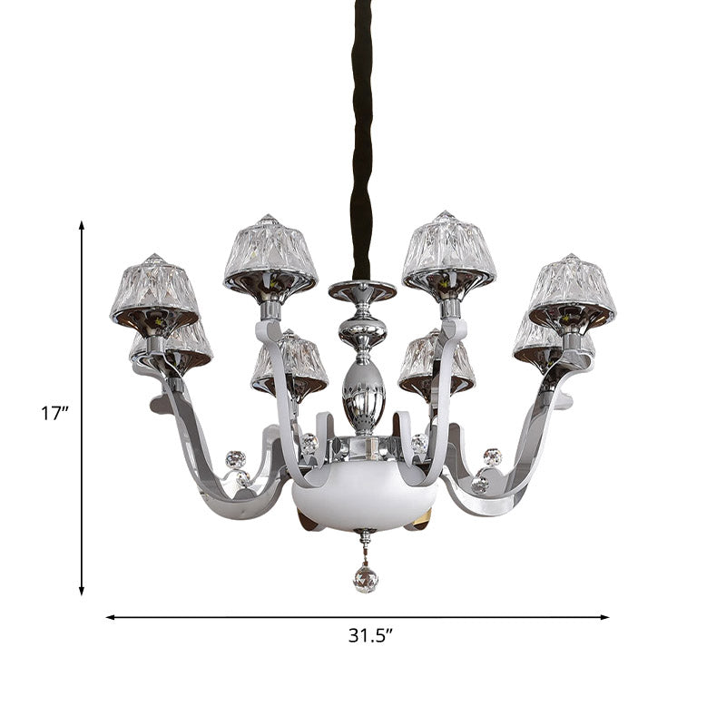 8-Bulb Ceiling Chandelier Contemporary Cone Crystal Block Hanging Pendant Light in Chrome Clearhalo 'Ceiling Lights' 'Chandeliers' 'Modern Chandeliers' 'Modern' Lighting' 886033