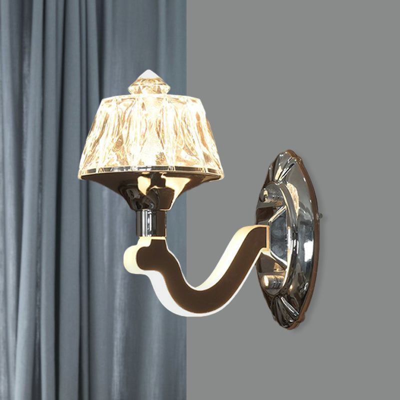 Cone Crystal Block Wall Sconce Simple 1-Light Living Room Wall Lighting Fixture in Chrome Clearhalo 'Cast Iron' 'Glass' 'Industrial' 'Modern wall lights' 'Modern' 'Tiffany' 'Traditional wall lights' 'Wall Lamps & Sconces' 'Wall Lights' Lighting' 886223