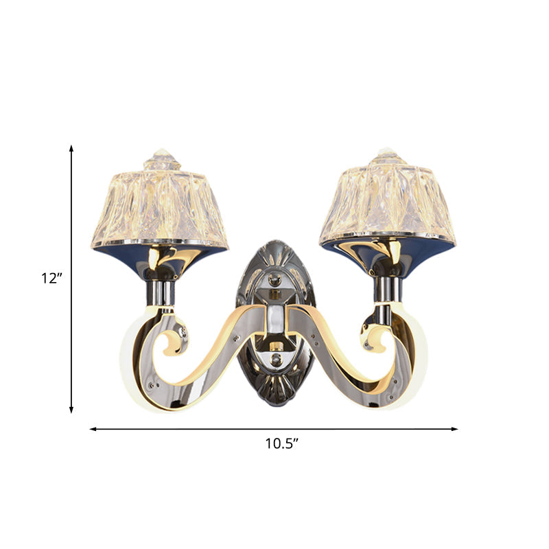 Clear Crystal Chrome Wall Lamp Tapered 1/2-Bulb Modern Wall Light Fixture with Luminous Arm Clearhalo 'Cast Iron' 'Glass' 'Industrial' 'Modern wall lights' 'Modern' 'Tiffany' 'Traditional wall lights' 'Wall Lamps & Sconces' 'Wall Lights' Lighting' 886238