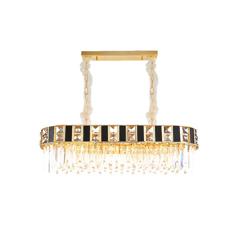 K9 Crystal Oval Island Light Modern 12 Heads Dining Room Ceiling Pendant in Black and Gold Clearhalo 'Ceiling Lights' 'Island Lights' Lighting' 886272