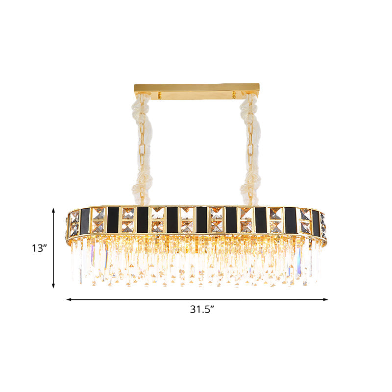 K9 Crystal Oval Island Light Modern 12 Heads Dining Room Ceiling Pendant in Black and Gold Clearhalo 'Ceiling Lights' 'Island Lights' Lighting' 886274