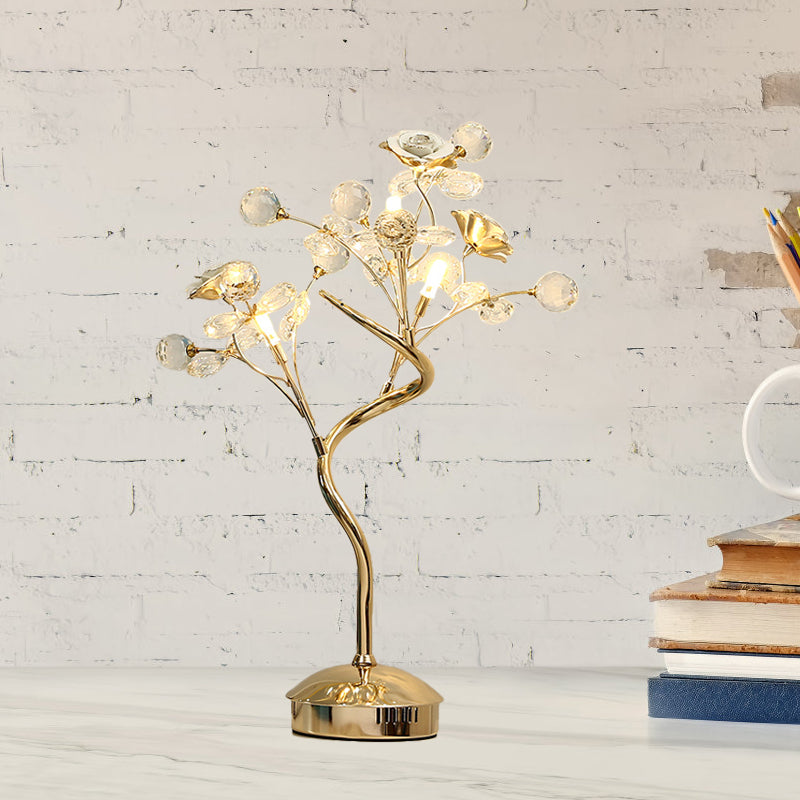 White/Pink Floret Table Lighting Pastoral Style Crystal 3 Heads Lounge Night Lamp with Ceramic Accent Clearhalo 'Lamps' 'Table Lamps' Lighting' 886294