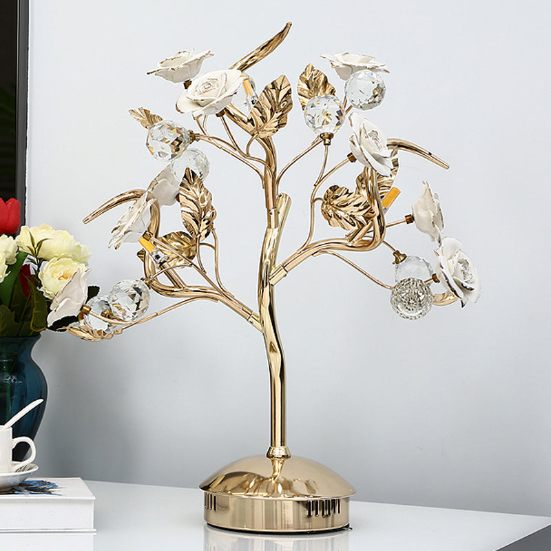 Ceramic Flowering Tree Table Lamp Romantic Pastoral 3-Head Dining Room Nightstand Light in Green/White/Red Clearhalo 'Lamps' 'Table Lamps' Lighting' 886313