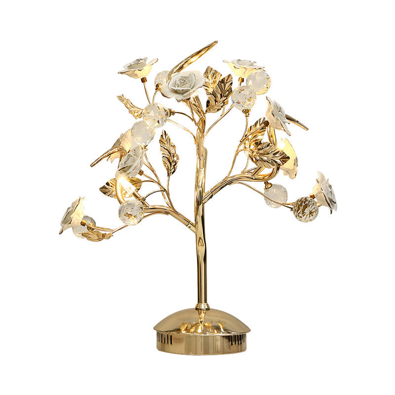 Ceramic Flowering Tree Table Lamp Romantic Pastoral 3-Head Dining Room Nightstand Light in Green/White/Red Clearhalo 'Lamps' 'Table Lamps' Lighting' 886314