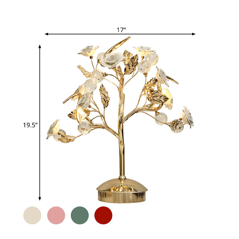 Ceramic Flowering Tree Table Lamp Romantic Pastoral 3-Head Dining Room Nightstand Light in Green/White/Red Clearhalo 'Lamps' 'Table Lamps' Lighting' 886315