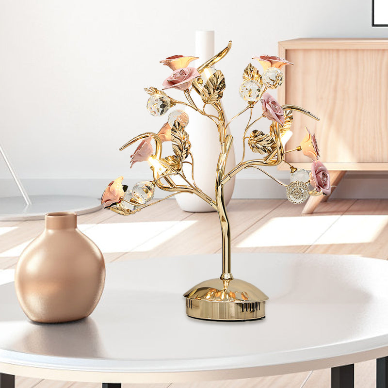 Ceramic Flowering Tree Table Lamp Romantic Pastoral 3-Head Dining Room Nightstand Light in Green/White/Red Clearhalo 'Lamps' 'Table Lamps' Lighting' 886317