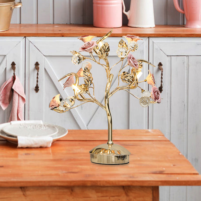 Ceramic Flowering Tree Table Lamp Romantic Pastoral 3-Head Dining Room Nightstand Light in Green/White/Red Clearhalo 'Lamps' 'Table Lamps' Lighting' 886318