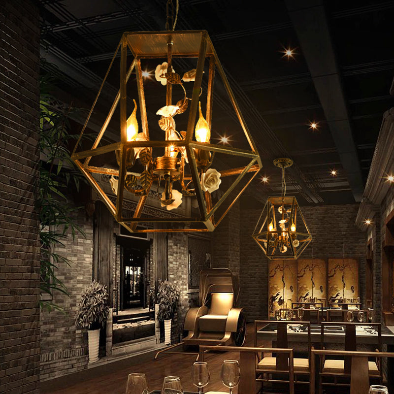 Diamond Cage Wine Bar Chandelier Rustic Metal 3-Light Black Suspension Pendant Light Clearhalo 'Ceiling Lights' 'Chandeliers' Lighting' options 886367