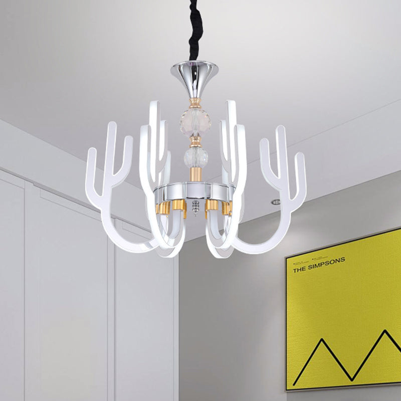 LED Cactus Chandelier Light Fixture Modern Chrome Crystal Pendant Lamp for Dining Room Chrome Clearhalo 'Ceiling Lights' 'Chandeliers' 'Modern Chandeliers' 'Modern' Lighting' 886558